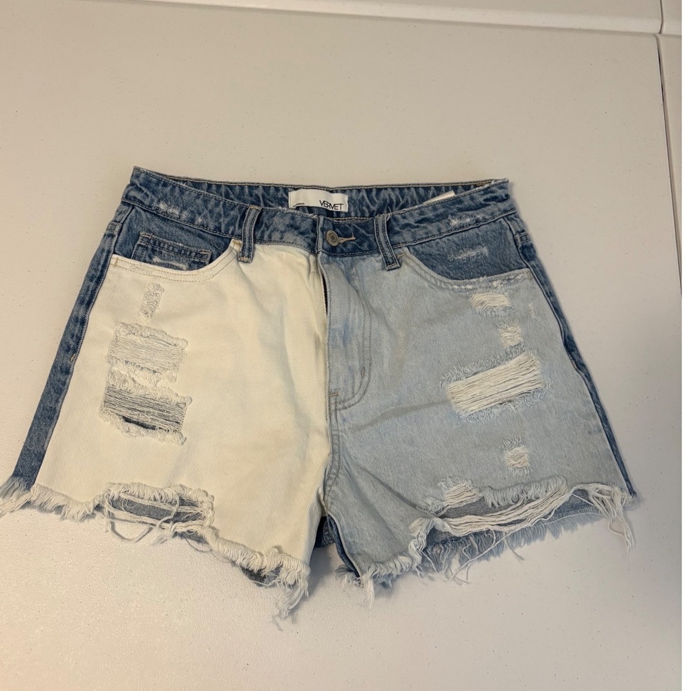 Vervet by Flying Monkey Two Tone Colorblock Distressed Denim Shorts V2807 M qq
